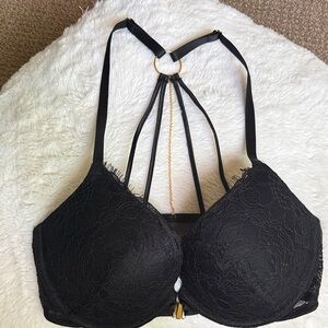 Victoria's Secret Black Lace Bra with Gold Accent & Panty Set